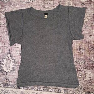 We The People Free People Ribbed Flutter Sleeve Top Charcoal Grey Size S